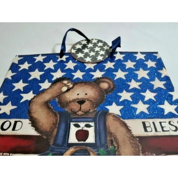 God Bless America Saluting Bear Patriotic 2-Pack Gift Bag Tag 13 x 10 Inch NEW - Picture 3 of 3